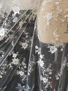 <span class=keywords><strong>ผ้า</strong></span>ตาข่ายสีขาวลายปักเลื่อมทำมือสำหรับชุดแต่งงานฤดูร้อนใหม่ - Product Image 4