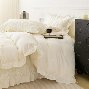 Ensemble de literie 100% coton de couleur unie Ensemble de literie à volants 4 pièces-Linge de <span class=keywords><strong>lit</strong></span> Girly mignon et doux de qualité supérieure avec volants - Product Image 3