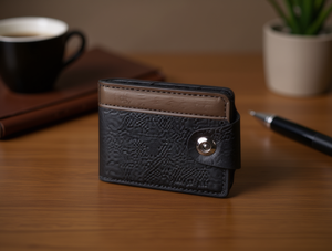 Portafoglio da uomo a bottone singolo in vera pelle, chiusura a scatto, stile minimalista - Product Image 2