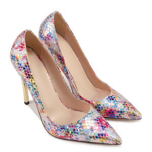 Escarpins de soirée sexy à talons aiguilles fins dorés pour femmes, grande taille 45, avec empeigne colorée, pour pieds larges - Product Image 6