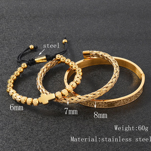 Conjunto de 3 Pulseras Trenzadas con Versículo Bíblico Español Vintage para Hombre, Alfabeto Romano, Acero Inoxidable, Brazaletes Ajustables Abiertos - Product Image 2