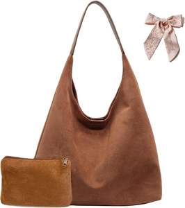 PU Leather <b>Handbag</b> Faux Suede Tote Bag with Pouch, Hobo <b>Slouch</b> Bag, Women's Shoulder Bags Retro Ladies Hobos Bags for Travel - Product Image 1