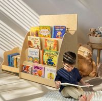 Étagère à livres Montessori en bois à quatre niveaux, écologique, avec tiroir dissimulé pour enfants et tout-petits, étagère à livres orientée vers l'avant