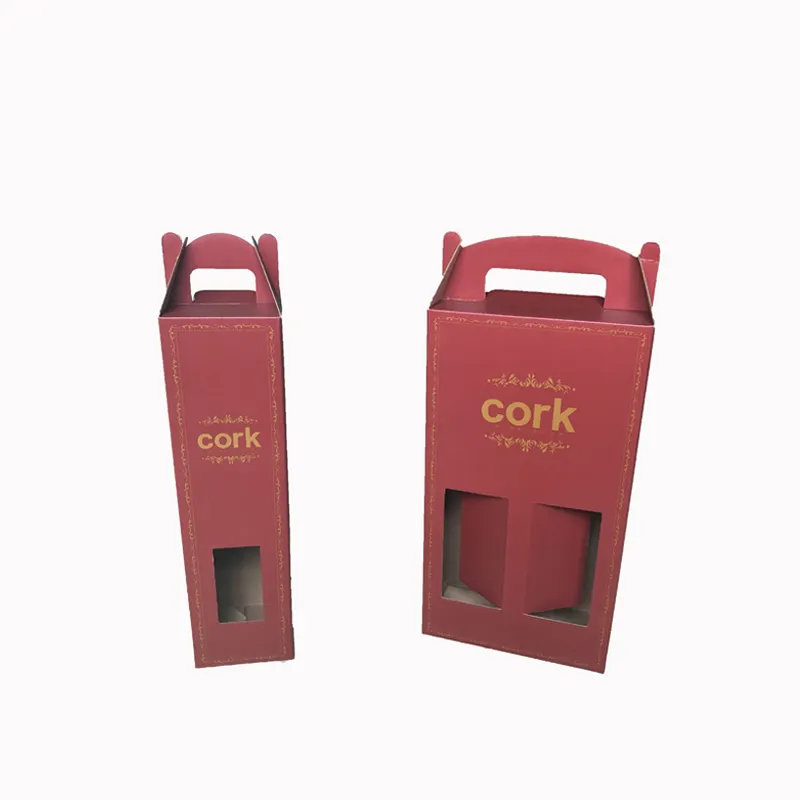 Custom Wine Box Paper Glass Bottles Packaging Boxes Logo printing Handle Portable Gift Kraft Paper Carton With Window