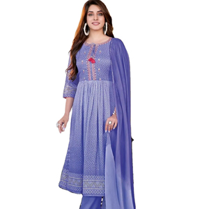 Nuevo Catálogo de Conjuntos de Kurti y Dupatta Nazneen de Algodón Digital Georgette Multicolor de Secado Rápido para Todas las Temporadas, para Exportación Dhwaja - Product Image 1