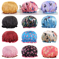 PEVA topi mandi wanita, topi Shower anti air lapisan ganda kualitas tinggi ramah lingkungan