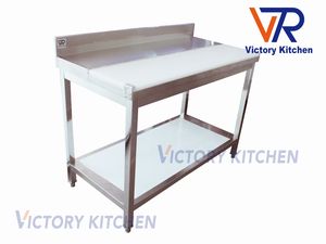 VICTORY KITCHEN Table de travail de cuisine en acier inoxydable 304 à 2 niveaux avec planche à découper en plastique Équipement commercial pour hôtel Modèle VCT - Product Image 2