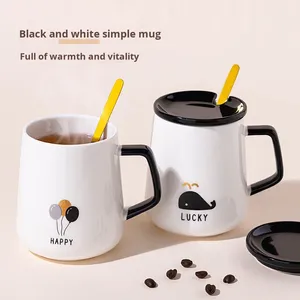 Mug en céramique mignon avec couvercle et cuillère, personnalisable, grande tasse à café <span class=keywords><strong>de</strong></span> bureau <span class=keywords><strong>de</strong></span> haute qualité, motif <span class=keywords><strong>baleine</strong></span> et ballon - Product Image 2