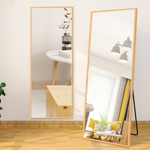 Espejo de pie de cuerpo entero con marco rectangular grande de aluminio dorado y negro para pared - Product Image 1