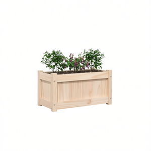 Jardinera de madera de pino macizo D0100H5NT06, tamaño mediano, color natural, estilo rústico, maceta para uso en exteriores. - Product Image 1