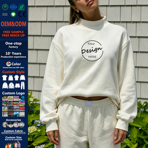 Sudadera con capucha de cuello alto para mujer, talla grande, de algodón grueso, extragrande, blanca, lisa, con logotipo personalizado, al por mayor - Product Image 1