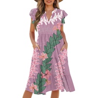 Approvisionnement d'usine de haute qualité dames robes impression personnalisée sur demande Puakenikeni femmes col en V poche taille Patchwork robe