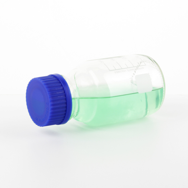 Factory Wide Mouth 1 Liter Lab Glass Reagent Bottle 1000ml Borosilicate Media Storage Jar With Blue Screw Cap