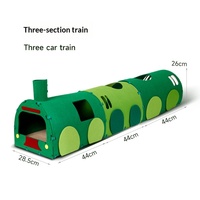 Tunnel à gratter pour chat en carton ondulé non tissé, avec motif train en cuir vert, jouet ludique et abri pour chat
