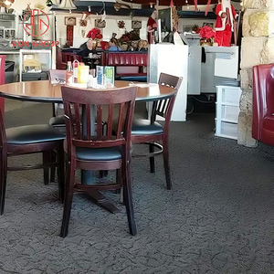 Sièges de restaurant de luxe Cabine à arc en cuir <span class=keywords><strong>rouge</strong></span> profond Tables circulaires en bois Ensemble de meubles commerciaux - Product Image 2