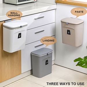 Cubo <span class=keywords><strong>de</strong></span> basura montado en <span class=keywords><strong>la</strong></span> pared, con tapa, para cocina, armario, puerta, coche, reciclaje - Product Image 2