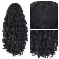 Queue de cheval synthétique en fibre haute température, courte et bouclée, effet Yaki, avec cordon de serrage, sans colle, prête à porter, volumineuse
