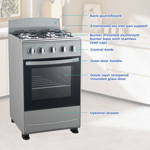 Estufa con Horno Independiente Eléctrica/<span class=keywords><strong>a</strong></span> <span class=keywords><strong>Gas</strong></span> de Acero Inoxidable con <span class=keywords><strong>4</strong></span> Quemadores, Horno, Parrilla y Control de Perilla - Product Image 4