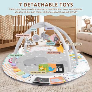 Tapis d'éveil pour bébé avec jouet nuage pour le temps sur le ventre, 7 jouets sensoriels détachables, cartes éducatives, développement de la motricité et du sens du toucher - Product Image 4
