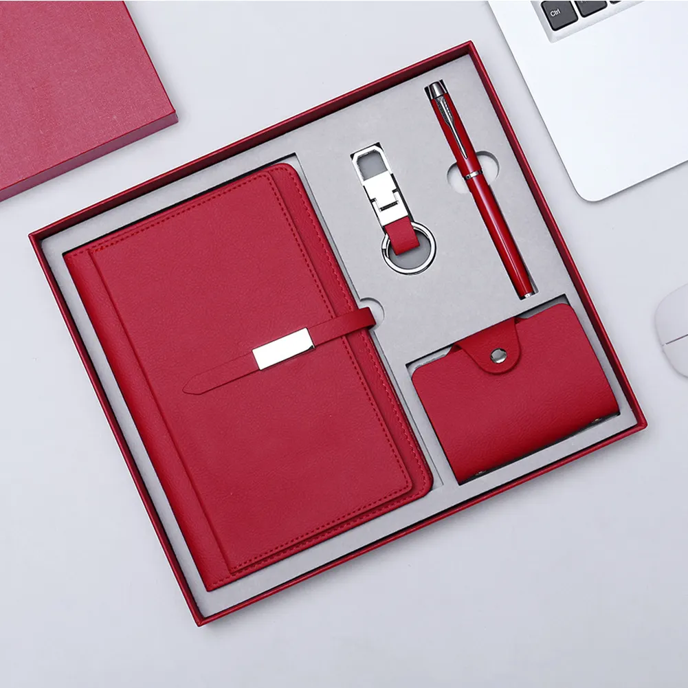 कस्टम लोगो कार्यालय यूएसबी ड्राइव पेन चमड़ा नोटबुक डायरी नाम कार्ड धारक के साथ उपहार बिजनेस स्टेशनरी प्रमोशन सेट की आपूर्ति करता है