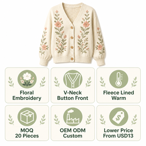 Op maat gemaakte dames <span class=keywords><strong>cardigan</strong></span> met bloemenborduursel, V-hals, knoopsluiting, lange mouwen, winter/herfst, OEM ODM groothandel, private label, bulk - Product Image 4