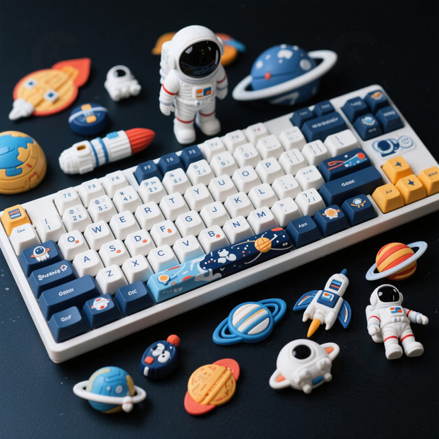 Customizable Space-Themed Resin/PBT Keycaps for MX Keyboards Glowing Astronaut & Planetary Legends with Constellations