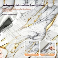 Panneaux muraux 3D autocollants en mousse XPE, motif marbre doré européen, aspect carrelage brillant, imperméables, pour salon