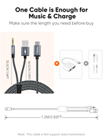 Câble audio USB-C tressé 2-en-1 de qualité supérieure avec charge rapide 18W et son Hi-Fi – Vente en gros