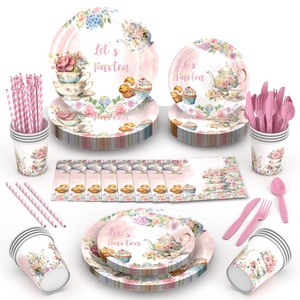 Offre Spéciale : Ensemble de Vaisselle et Décorations en Papier Thème Floral pour Fête <span class=keywords><strong>Princesse</strong></span> et <span class=keywords><strong>Anniversaire</strong></span> - Product Image 1