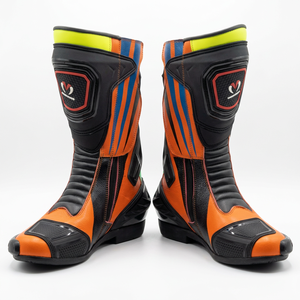Botas de moto a media pantorrilla con parte superior sintética, suela de goma, colores mixtos, cierre de cremallera, zapatos de montar unisex, zapatos de carreras de cuero para motocicleta - Product Image 4