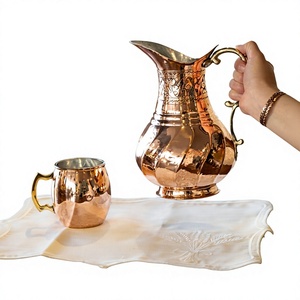 Pichet à eau en cuivre martelé fait main 1,5 L, style vintage, carafe en métal durable pour boissons et service de fête - Product Image 5