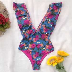 Nuevo Traje de Baño Estampado con Escote Profundo en V, Traje de Baño con Volantes, Bikini Push-up, Traje de Baño de Una Pieza, Ropa de <span class=keywords><strong>Playa</strong></span>, Monokini sin Espalda, Bikini para Niñas - Product Image 3