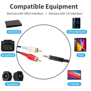 Cable de Audio Estéreo TRS de 3.5mm a <span class=keywords><strong>2RCA</strong></span> al por Mayor, Cubierta de PVC, 1 Pin, 1.5m 3m 5m 10 Metros para Cámaras y HDTVs, Conector Macho de <span class=keywords><strong>3.5</strong></span> a 2 RCA Macho - Product Image 3