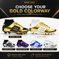 Chaussures de football métalliques dorées haut de gamme avec logo personnalisé, crampons de football à tige haute, marque privée OEM ODM, chaussures de football dorées métalliques