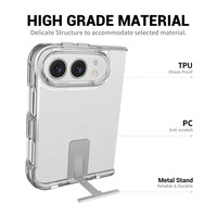 Étui de protection transparent pliable pour iPhone Duo, anti-rayures, dos en PC, cadre en TPU absorbant les chocs avec support métallique