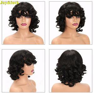 Simplee — perruque synthétique bouclée avec <span class=keywords><strong>frange</strong></span> <span class=keywords><strong>mi</strong></span>-longue, chevelure bouclée, couleur naturelle, rouge ombré, vente en gros - Product Image 4