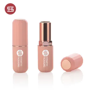 Casing Lip Balm Kustom Pink Kosong Premium Matte Rose Gold Tabung Gloss Lipstik Bulat Plastik Mewah Caso De Labios Kosong