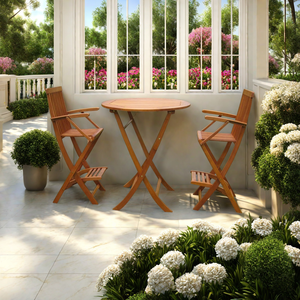Mesa y sillas plegables Juego de comedor de altura de barra, juego de comedor de patio de madera para 2 personas con mesa redonda Balcón Patio - Product Image 2