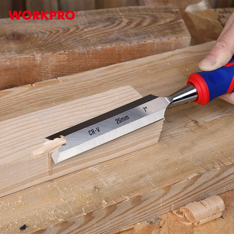 WORKPRO-cincel de madera para carpintero, cincel de 25mm(1 ") de acero CRV, borde de hoja más larga 30%, herramientas de mano para carpintería, cincel de tallado