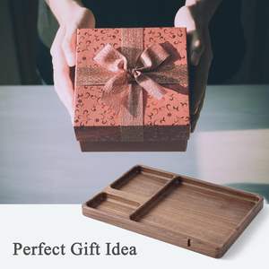 Organisateur de table de <span class=keywords><strong>chevet</strong></span> et de bureau en bois de noyer, plateau à bijoux et plateau de rangement polyvalent avec fente pour câbles, pour hommes et papas - Product Image 6