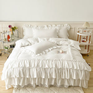 Elegante Design morbido tessuto lavato principessa 3 pz singolo doppio letto regina 2 federe bianco torta-strato <span class=keywords><strong>copripiumino</strong></span> volant - Product Image 1