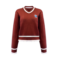 Pull en tricot col en V pour femme, style sportif, idéal pour l'hiver, collection Preppy, vente en gros sur mesure