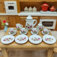 Set Teh Mini Keramik Skala 1/12 Model Miniatur Rumah Boneka untuk Dekorasi