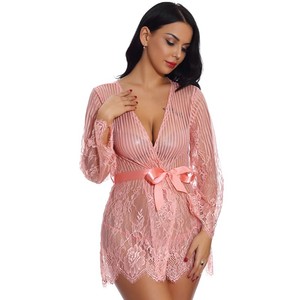 Vestaglia Sexy in Pizzo Trasparente, Traspirante ed Ecologica in Spandex/Poliestere, Lingerie con Apertura Frontale e Maniche Lunghe, Abbigliamento <span class=keywords><strong>da</strong></span> Notte e <span class=keywords><strong>da</strong></span> Casa - Product Image 5