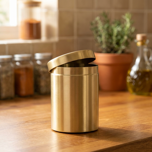 Minimalist Round Metal Food Container With <b>Lid</b> Polished Gold Finish 1 Layer Storage <b>Bin</b> - Product Image 2
