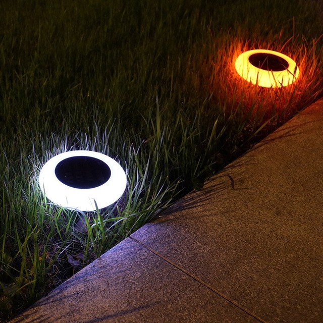 Disc-shaped Buried Lamps RGB Color Change Waterproof LED Solar Underground Light With Spike for Park Garden