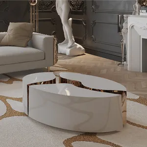 The New Listing White And Black Gold Round Metal Luxury Gold Coffee Table