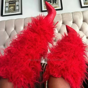 Meşgul kız RY9505 Stiletto topuklu kürk çizmeler sıcak moda yüksek topuk çizmeler kadınlar için sonbahar ve kış yeni sivri yüksek bayanlar çizmeler - Product Image 2