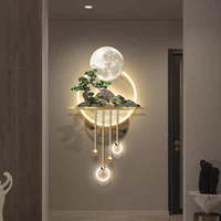 Art mural LED de luxe moderne 3D pin arbre lune vente en gros acrylique matériel lumineux paysage aquarelle papier Base décor peinture