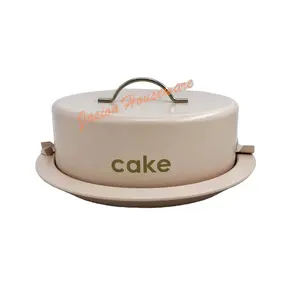 Metal çelik kek taşıyıcı Vintage kek depolama standı plaka kek kapak mandalları